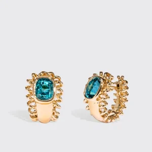 SMALL YELLOW GOLD BLUE ZIRCON SLINKEE ICON EARRINGS>Boochier Discount