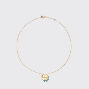 TURQUOISE YELLOW GOLD CLOVER LEAF NECKLACE>Boochier Hot