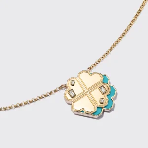 TURQUOISE YELLOW GOLD CLOVER LEAF NECKLACE>Boochier Hot