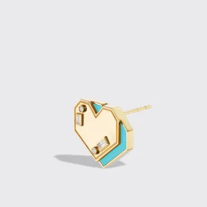 TURQUOISE YELLOW GOLD HEART STUDS>Boochier Hot