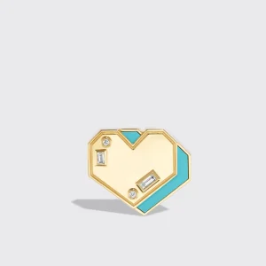 TURQUOISE YELLOW GOLD HEART STUDS>Boochier Hot