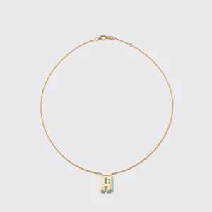 TURQUOISE YELLOW GOLD LETTER NECKLACE>Boochier New