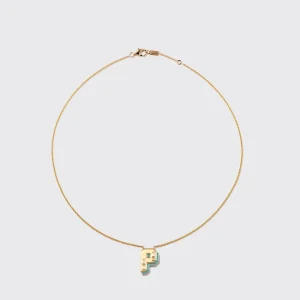 TURQUOISE YELLOW GOLD LETTER NECKLACE>Boochier New