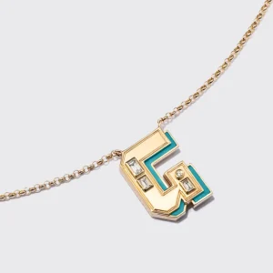 TURQUOISE YELLOW GOLD LETTER NECKLACE>Boochier New