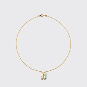 TURQUOISE YELLOW GOLD LETTER NECKLACE>Boochier New