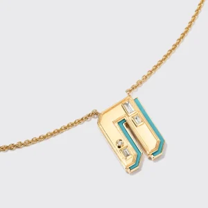 TURQUOISE YELLOW GOLD LETTER NECKLACE>Boochier New