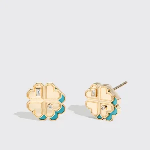 TURQUOISE YELLOW GOLD MINI CLOVER LEAF STUDS>Boochier Sale