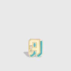 TURQUOISE YELLOW GOLD MINI LETTER MONO STUD>Boochier Online