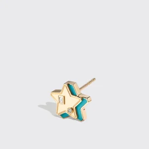 TURQUOISE YELLOW GOLD MINI STAR STUDS>Boochier Discount