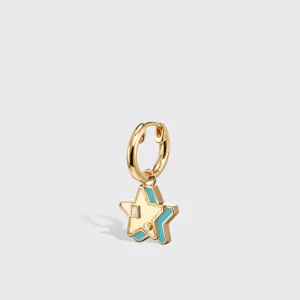 TURQUOISE YELLOW GOLD MINI STAR HOOP MONO EARRING>Boochier Online