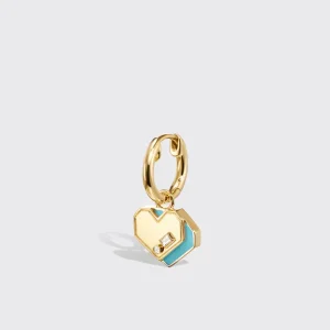 TURQUOISE YELLOW GOLD MINI HEART HOOP MONO EARRING>Boochier Fashion