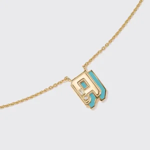 TURQUOISE YELLOW GOLD MINI LETTER NECKLACE>Boochier Hot