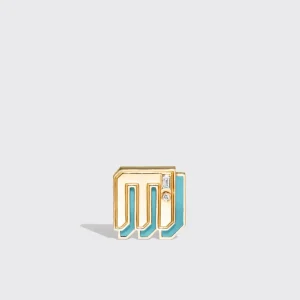 TURQUOISE YELLOW GOLD MINI LETTER MONO STUD>Boochier Online