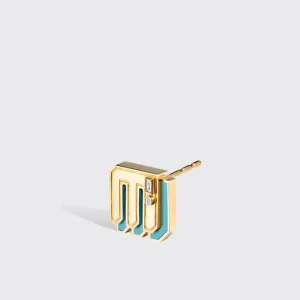 TURQUOISE YELLOW GOLD MINI LETTER MONO STUD>Boochier Online