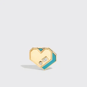 TURQUOISE YELLOW GOLD MINI HEART STUDS>Boochier Clearance