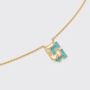 TURQUOISE YELLOW GOLD MINI LETTER NECKLACE>Boochier Hot