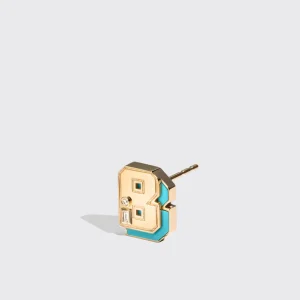 TURQUOISE YELLOW GOLD MINI LETTER MONO STUD>Boochier Online