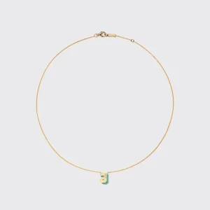 TURQUOISE YELLOW GOLD MINI LETTER NECKLACE>Boochier Hot
