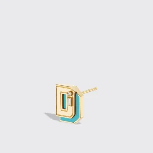 TURQUOISE YELLOW GOLD MINI LETTER MONO STUD>Boochier Online