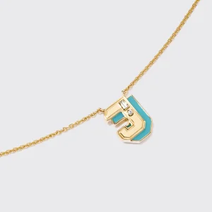 TURQUOISE YELLOW GOLD MINI LETTER NECKLACE>Boochier Hot