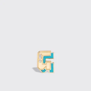 TURQUOISE YELLOW GOLD MINI LETTER MONO STUD>Boochier Online