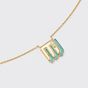 TURQUOISE YELLOW GOLD MINI LETTER NECKLACE>Boochier Hot