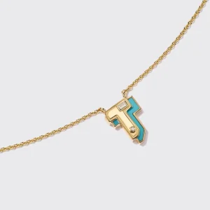 TURQUOISE YELLOW GOLD MINI LETTER NECKLACE>Boochier Hot
