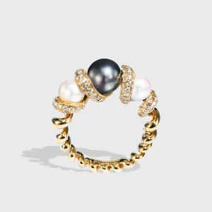 WHITE & GREY PEARLS DIAMOND GUMBALL BEACHING RING>Boochier Discount
