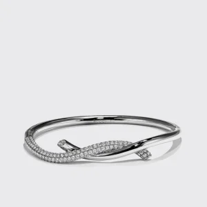WHITE GOLD HALF DIAMOND TIES BANGLE>Boochier Online