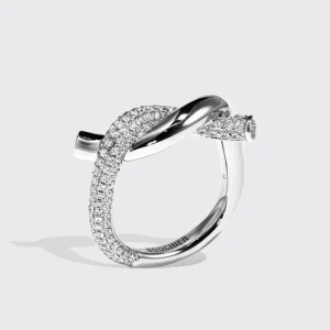 WHITE GOLD HALF DIAMOND TIES RING>Boochier Clearance