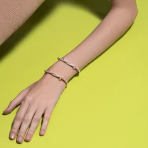 WHITE GOLD-ROSE GOLD DIAMOND TIES BANGLE>Boochier Outlet