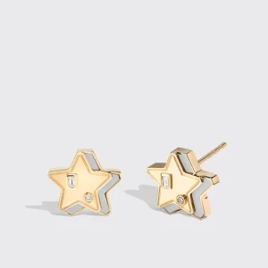 WHITE MOTHER OF PEARL YELLOW GOLD MINI STAR STUDS>Boochier Sale