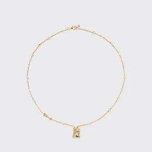 WHITE MOTHER OF PEARL YELLOW GOLD LUCKY CAT DIAMOND NECKLACE>Boochier New