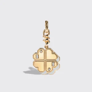WHITE MOTHER OF PEARL YELLOW GOLD CLOVER LEAF CHARM>Boochier Online