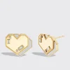WHITE MOTHER OF PEARL YELLOW GOLD HEART STUDS>Boochier Online