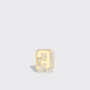 WHITE MOTHER OF PEARL YELLOW GOLD MINI LETTER MONO STUD>Boochier Best