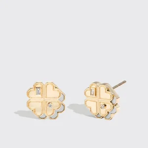 WHITE MOTHER OF PEARL YELLOW GOLD MINI CLOVER LEAF STUDS>Boochier Discount