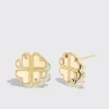 WHITE MOTHER OF PEARL YELLOW GOLD CLOVER LEAF STUDS>Boochier Online