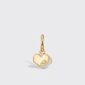 WHITE MOTHER OF PEARL YELLOW GOLD MINI HEART HOOP MONO EARRING>Boochier Fashion