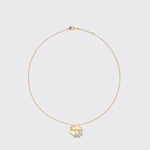 WHITE MOTHER OF PEARL YELLOW GOLD CLOVER LEAF NECKLACE>Boochier Clearance
