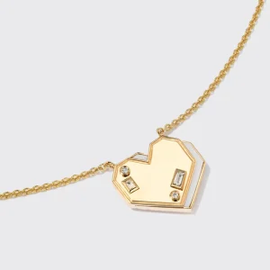 WHITE MOTHER OF PEARL YELLOW GOLD HEART NECKLACE>Boochier Sale