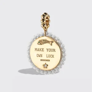 WHITE MOTHER OF PEARL YELLOW GOLD LUCKY CAT DIAMOND CHARM>Boochier Clearance