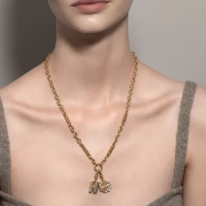 WHITE MOTHER OF PEARL YELLOW GOLD CLOVER LEAF CHARM>Boochier Online