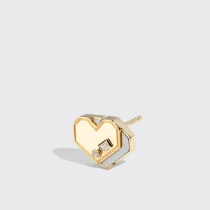 WHITE MOTHER OF PEARL YELLOW GOLD MINI HEART STUDS>Boochier Clearance