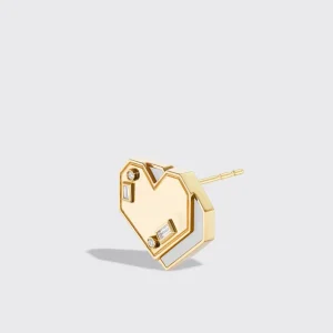 WHITE MOTHER OF PEARL YELLOW GOLD HEART STUDS>Boochier Online