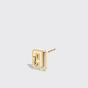 WHITE MOTHER OF PEARL YELLOW GOLD MINI LETTER MONO STUD>Boochier Best
