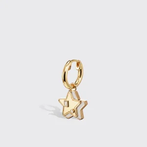 WHITE MOTHER OF PEARL YELLOW GOLD MINI STAR HOOP MONO EARRING>Boochier Best