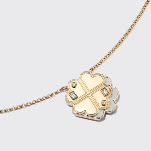 WHITE MOTHER OF PEARL YELLOW GOLD CLOVER LEAF NECKLACE>Boochier Clearance