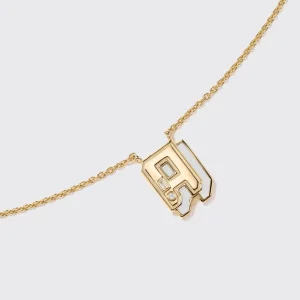 WHITE MOTHER OF PEARL YELLOW GOLD MINI LETTER NECKLACE>Boochier Discount