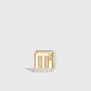 WHITE MOTHER OF PEARL YELLOW GOLD MINI LETTER MONO STUD>Boochier Best